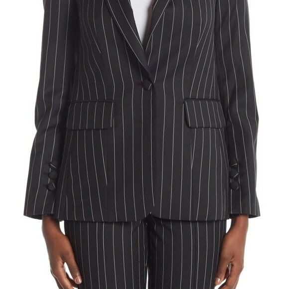 Frame Denim Black Pinstripe Classic Wool Blend Blazer - Picture 6 of 6
